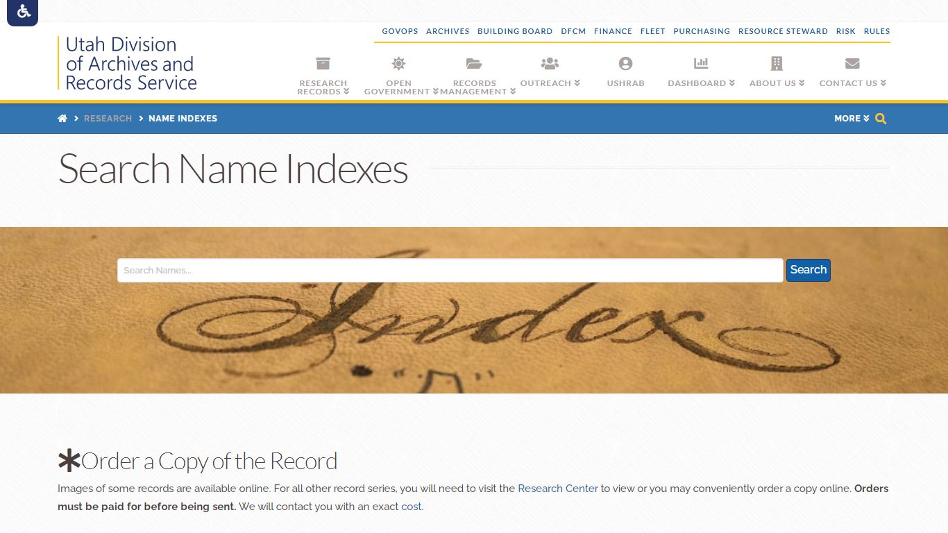 Search Name Indexes | Division of Archives and Records Service - Utah
